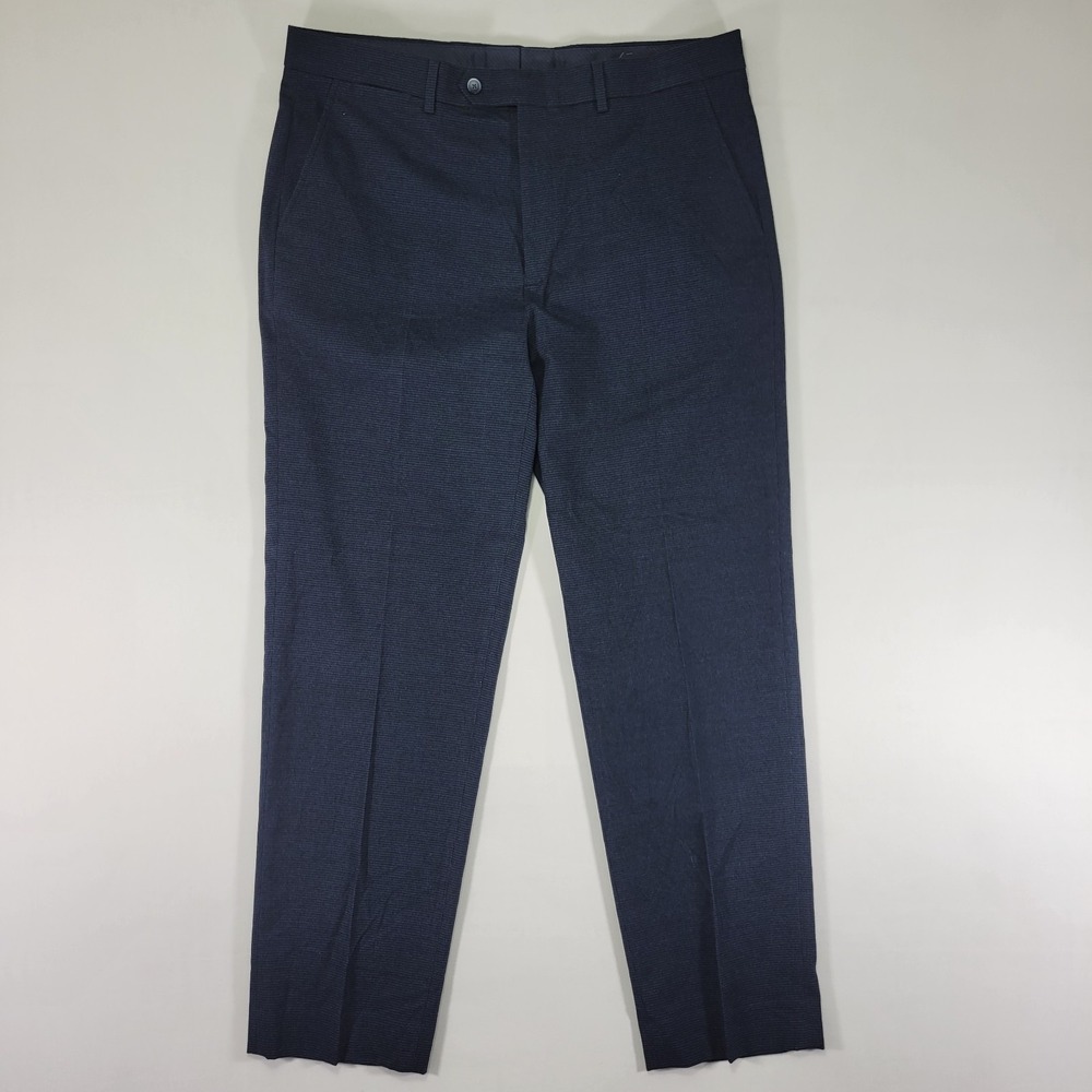 Nautica Men's Dress Pants GAFF‎ Houndstooth Navy Poly Blend 37x31 NEW